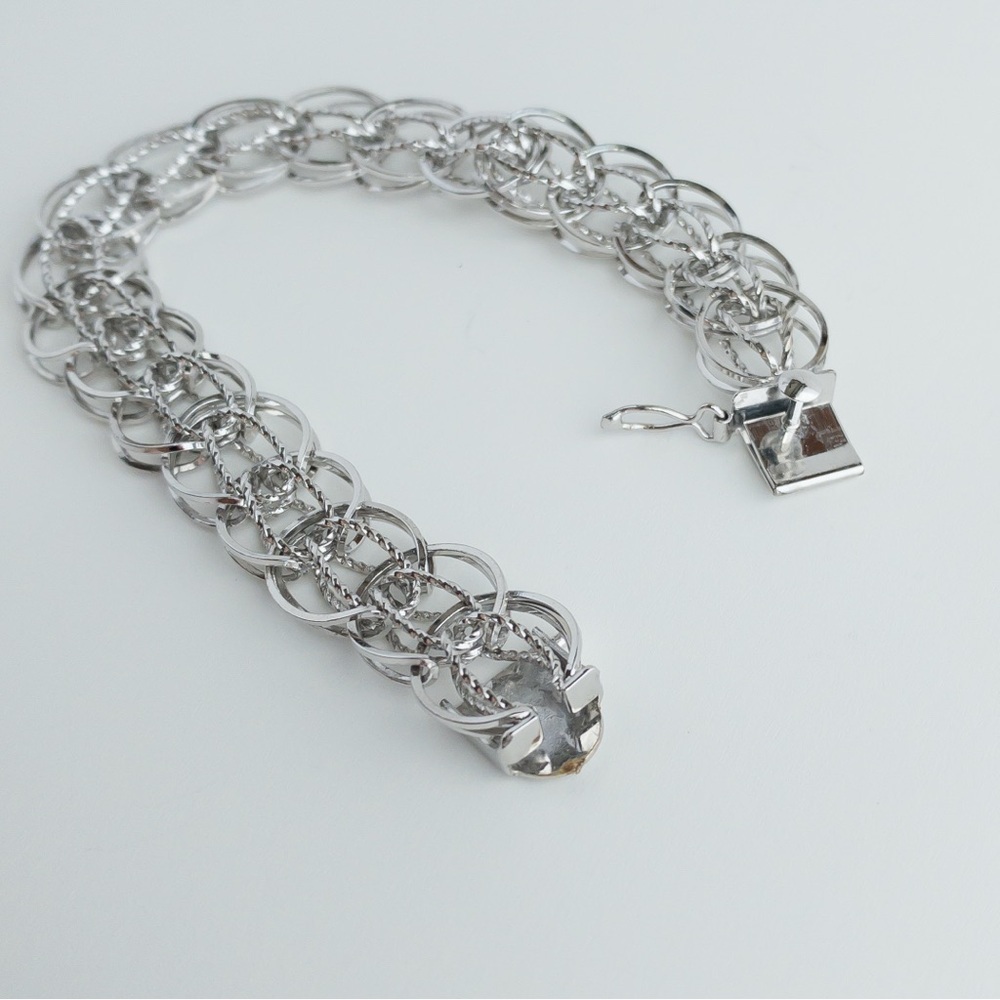 Forstner Vintage Sterling Silver Charm Bracelet Mesh Twisted Weave Chain 7.5in - Picture 9 of 16